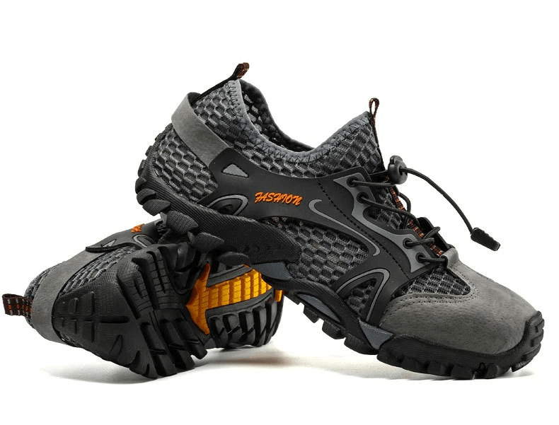 Waterproof non-slip climbing sneakers for men, feature air mesh and PU leather with flexible rubber outsole for traction on any terrain.